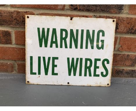 Original Enamel "Warning Live Wires" Sign 36 x 28 cmThe buyers premium for automobilia items, including registration numbers 