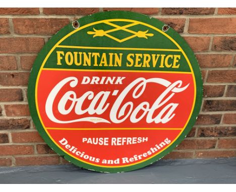 Enamel Circular Coca-Cola Fountain Service Sign Make: Contact AuctioneerModel: Contact AuctioneerYear: 0Mileage: 0VIN: Contac
