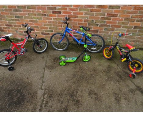 THREE CHILDRENS BIKES TO INCLUDE A RALEIGH 20 KOBO AND A BEN 10 SCOOTER