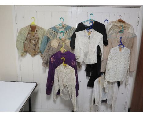 A COLLECTION OF EARLY 20TH CENTURY VINTAGE LADIES CLOTHING, COMPRISING MAINLY TOPS (APPROX 16)