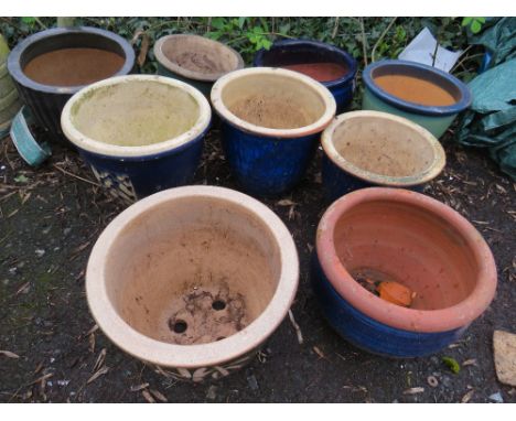 NINE ASSORTED CERAMIC GARDEN PLANTERS