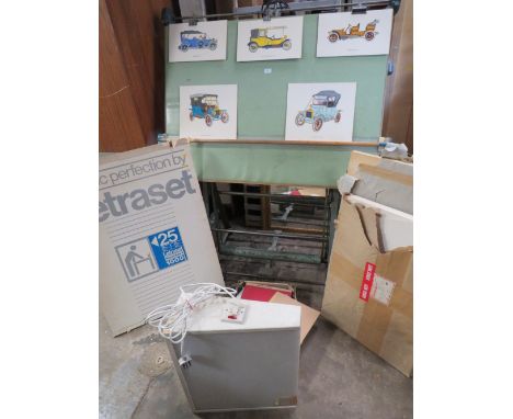 A TECHNICAL DRAWING BOARD AND VARIOUS MOUNT BOARDS AND CONSUMABLES TOGETHER WITH A LIGHT BOX