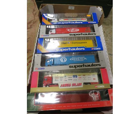 TWELVE BOXED CORGI ARTICULATED LORRIES AND TRAILERS TO INCLUDE ESSO TANKER, KIT KAT, P&amp;O FERRYMASTER, SECURICOR OMEGA, JA