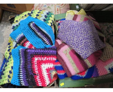 TWO BOXES OF VINTAGE HANDMADE BLANKETS