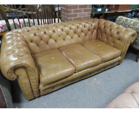 A LIGHT TAN LEATHER CHESTERFIELD SETTEE A/F