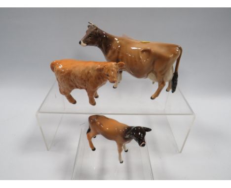 A BESWICK JERSEY COW NEWTON TINKLE TOGETHER WITH A CALF AND  A HIGHLAND CALF (3)