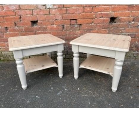 A PAIR OF FARROW &amp; BALL UP CYCLED DUCAL PINE LAMP / SIDE TABLES - APPROX 57 X 57 CM, H 50 CM