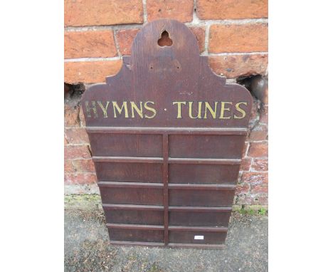A VINTAGE ECCLESIASTICAL 'HYMNS/TUNES' OAK BOARD 88 X 52 CM