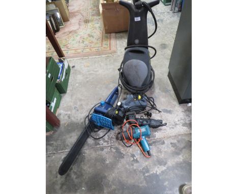 A QUANTITY OF ELECTRICAL TOOLS TO INCLUDE A CHAINSAW, A POWER WASHER AND A PLANER ETC