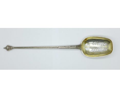 A Danish spoon with pierced bowl decorated with a lobster by V. Christesen, 56.9g, 24.5cm 