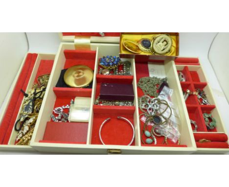 A case of costume jewellery including a West German  silver pendant and chain and a bangle, bangle a/f 