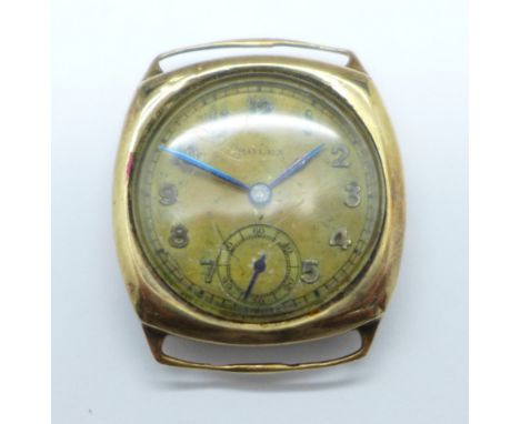 A 9ct gold Rolex wristwatch, a/f, dial, movement and case marked, 26mm case, lacking button 