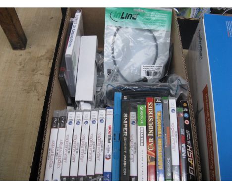A box of console games and cables 