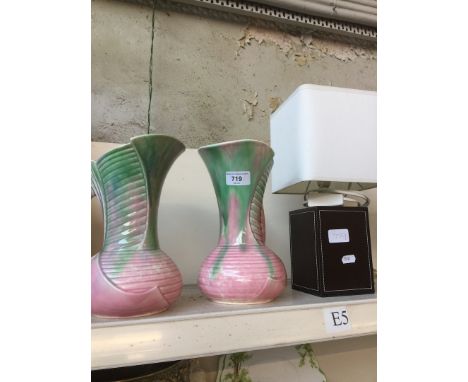 Pair of 1930s pottery jugs and a lamp 