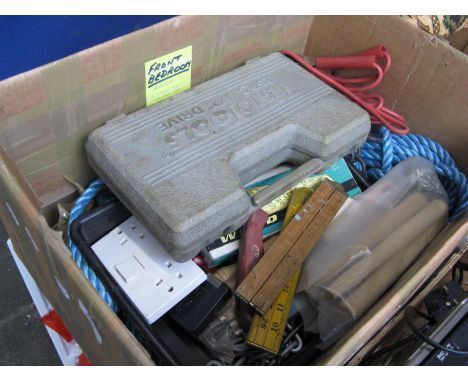 A box of tools and garage ware 