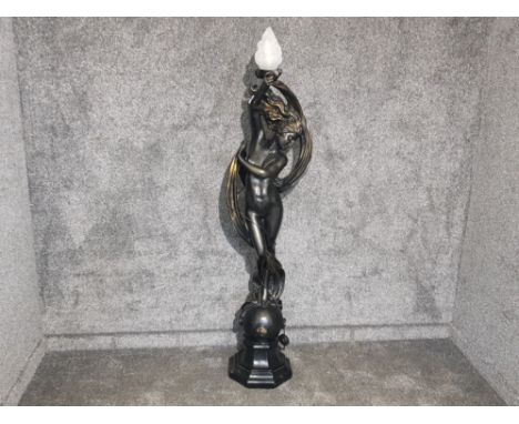 Life size floor standing resin lamp with glass shade, art deco nude lady design, height 180cm