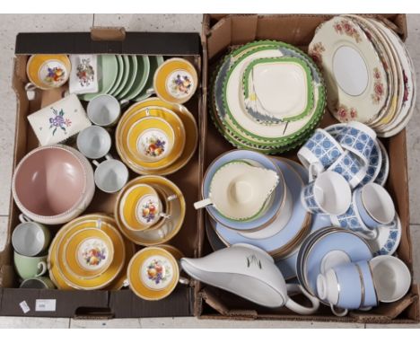 2 boxes of mixed china part tea sets including Doulton also includes poole bowl and lidded box etc