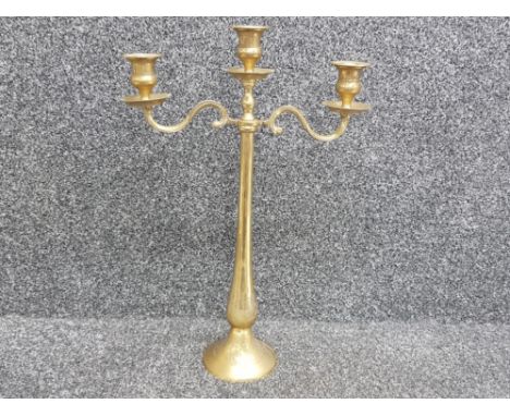 All brass 3 way candelabra with nicely etched pattern to base, 47.5cm