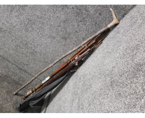 Bundle of vintage Fishing Rods also includes shepherd's crook etc