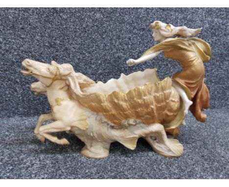 Alexandra porcelain austrian lady and horses decorative bowl, Length 40cm        SAS