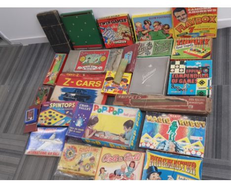 Box of vintage boardgames, 22 in total including Playbox 7, Magic robot, Chad Valley, Z-Cars etc