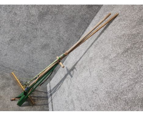 Bundle of garden tools, large rake etc