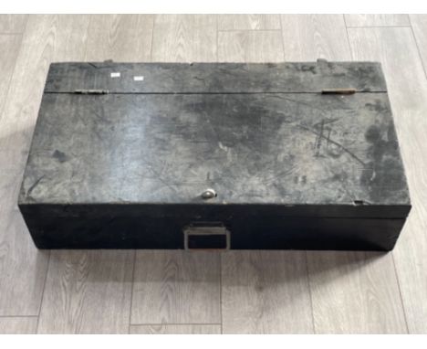 Large wooden toolbox and contents