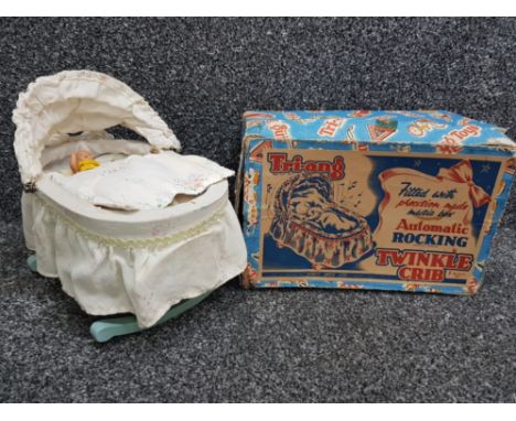 Rare vintage Tri-ang automatic rocking musical Twinkle crib with original box