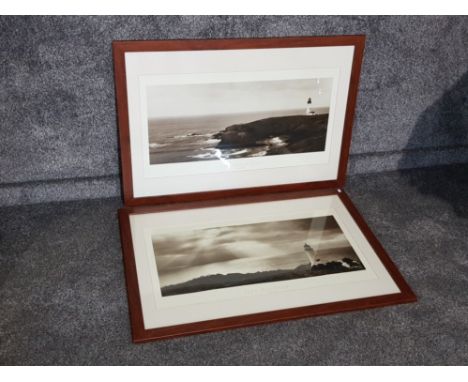 Pair of mahogany framed light house prints, Alan Majchrowicz North head and Yaquina head 68x98cm