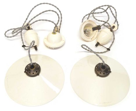 Pair of Cream Terre d'Hautaniboul Lights Pair of cream ceramic 'rise &amp; fall' light fittings by Terre d'Hautaniboul, with 
