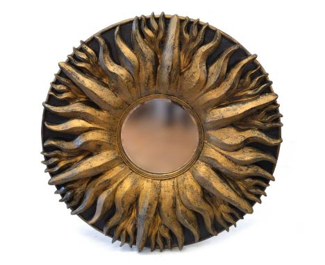 Sunburst wall mirror by Alan Wallis Contemporary 'Sunburst' wall mirror by Alan Wallis, gold painted composite with central c