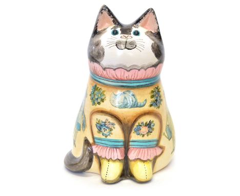 Joan and David De Bethel ceramic cat Joan and David De Bethel ceramic cat with glass eyes and decoupage decoration of flowers
