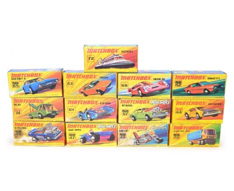 13 Lesney Matchbox Superfast boxed cars and vehicles 13 Lesney Matchbox Superfast boxed cars and vehicles to include 44b Boss