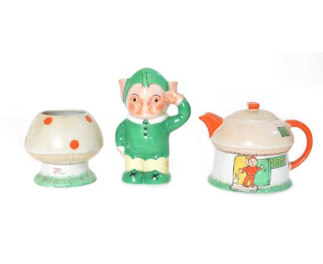 Mabel Lucie Attwell three piece tea set Shelley, Mabel Lucie Attwell three piece tea set, comprising a teapot in the form of 