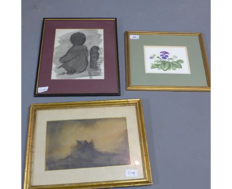 Assorted pictures to include K Manisko watercolour on paper, two other watercolours, one indistinctly signed (3)
