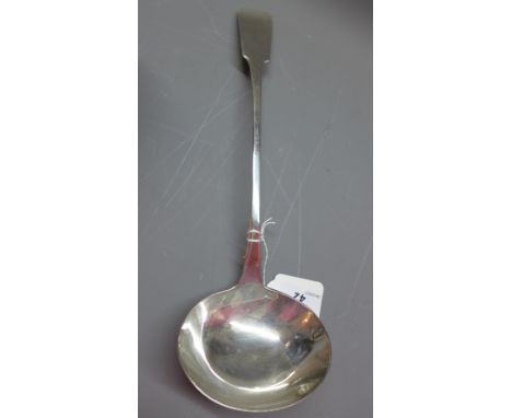 A 19th century Irish silver soup ladle, unidentified marks, possibly Irish provincial. L.33.5cm 