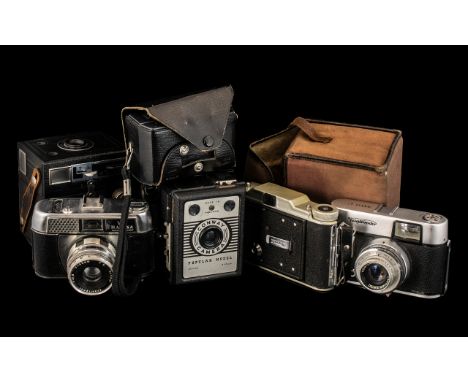 Six Vintage Cameras Consisting of Various Makes, Conway Popular, Kodak Brownie, Halina Paulette, Instamatic 50, Voig Hander, 
