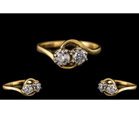 18ct Diamond Crossover Ring.  Yellow gold shank, each stone approx. 0.25 ct.  Ring size O.