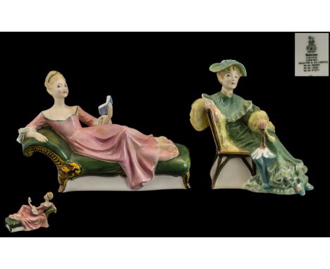 Royal Doulton Pair of Hand Painted Porcelain Figures ( 2 ) In Total. 1/ ' Repose ' HN2272. Designer M. Davies. Issued 1972 - 