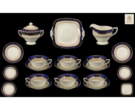 Royal Worcester Hand Painted ( 22 ) Piece Part Tea Service ' Regency ' Design. Date Mark 1941. Comprises 2 Sandwich Plates, L