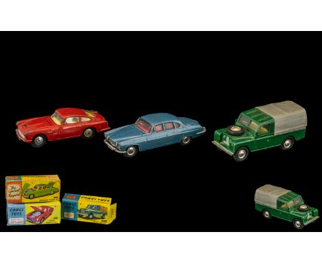 Boxed Corgi Cars comprising 438 Land Rover, 238 Jaguar Mark X, 218 Aston Martin DB4.