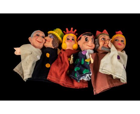 Vintage Finger Glove Puppets, six in total.  16 cm in height.  Please see accompanying images.
