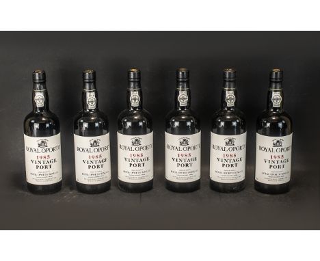 Collection of Six Bottles of Royal Oporto 1985 Vintage Port, in their original wooden box, marked Companhia Geralda Agricultu