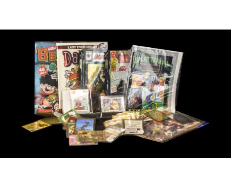 A Collection of Assorted Magazines and Trade Cards including Bloodshot, Green Lantern Mosaic, Splatterball, Amazing Spiderman
