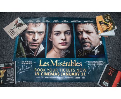 Les Miserables Quad Signed By Hugh Jackman, Russell Crowe, Anne Hathaway & Rare Composer.  This item is a very rare & special