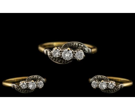 18ct Gold and Platinum 3 Stone Set Ring, Marked 18ct and Platinum. The Diamonds of Excellent Colour / Clarity. Ring Size L. A