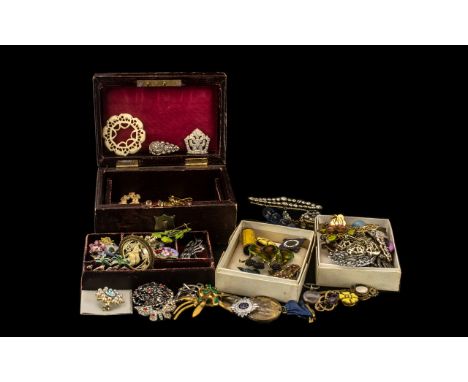 Large Collection of Vintage Costume Jewellery, including brooches, pendants, shoe buckles, small perfume bottles, china brooc