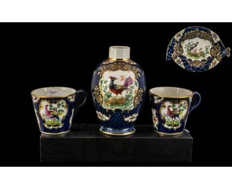 Booths Silicon Ware 'Dr Wall Worcester' Pattern Items comprising tea caddy, two coffee cans and a moulded leaf dish (a/f) (4)