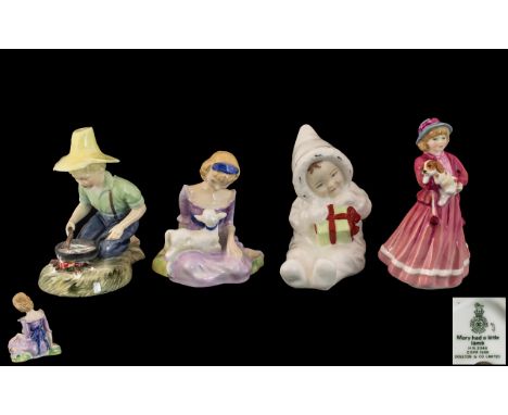 Royal Doulton Collection of Hand Painted Porcelain Small Figures ( 4 ) In Total. Comprises 1/ ' Mary Had a Little Lamb ' HN20