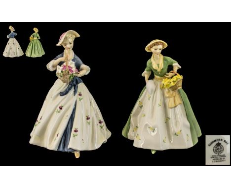 Royal Worcester Fine Pair of Hand Painted Porcelain Figures. Comprises 1/ ' Spring Moon ' RW3546. Modeller Freda Doughty. Iss